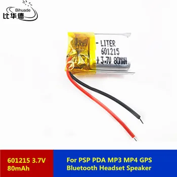 3,7 V 80mAh 601215 Nabíjateľná Lítium Li-ion, Li-po pol Batérie Pre PDA, PSP, MP3 MP4 GPS Bluetooth Headset Reproduktor